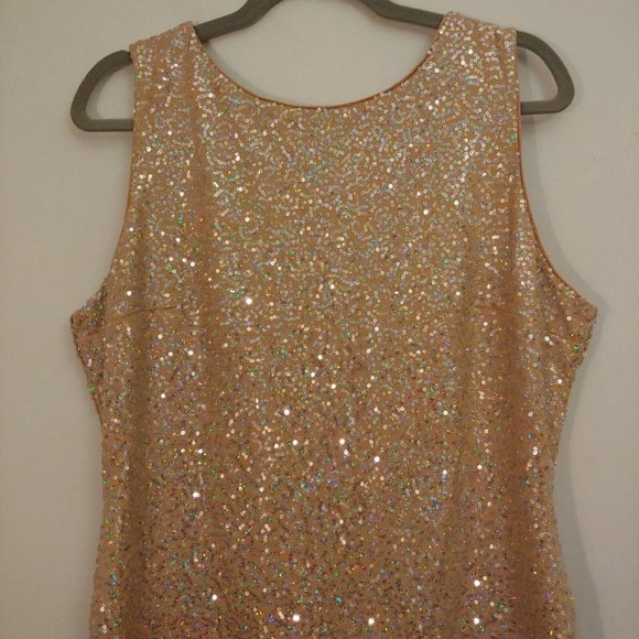 Venus sparkly silver sequin knee length camel color dress XL - Picture 2 of 11